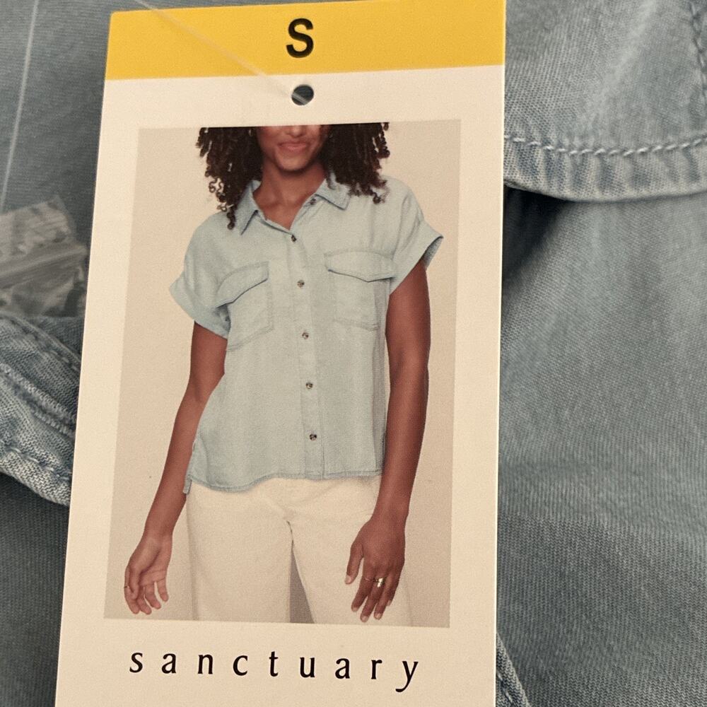 Sanctuary Daydream Women’s Blue Lyocell Button-Up Shirt Short Sleeve S